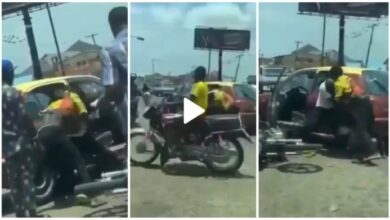 Okada Driver N Taxi Driver Fights Dirty In De Middle Of Heavy Traffic - Video Below