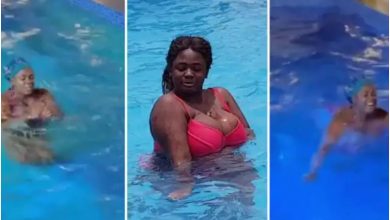 Tracey Boakye Trends As She Display Her Raw Big Melons In Swimming Pool