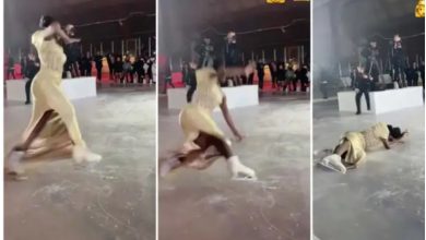 Cute Lady In A Long Dress Fell Hard While Dancing At A Party
