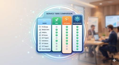 A comparison chart icon showing different tiers of service with checkmarks for features