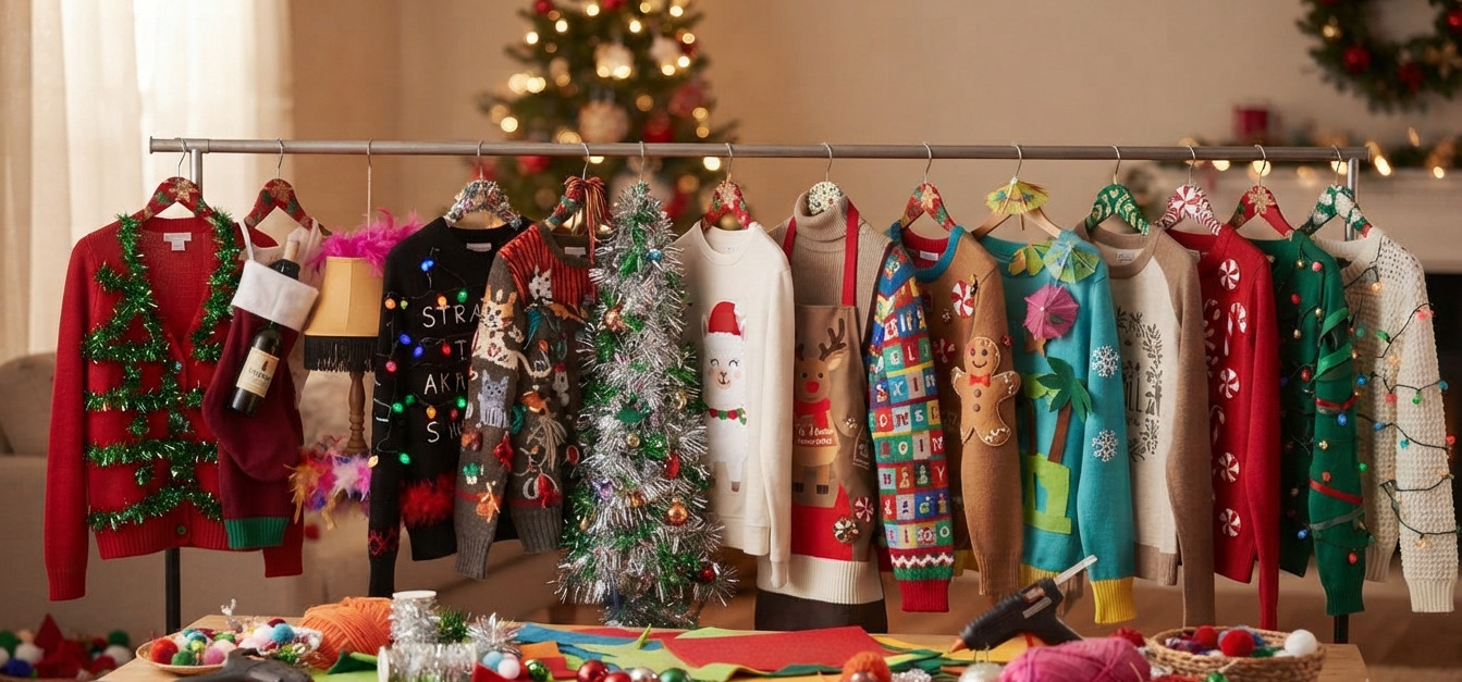 15 Creative DIY Ugly Christmas Sweater Ideas to Win Every Holiday Contest 3 UGLY CHRISTMAS SWAEATERS