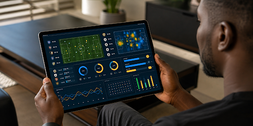 How to shape betting predictions with sports data 1 Man holds a tablet with sports analytics charts and match data