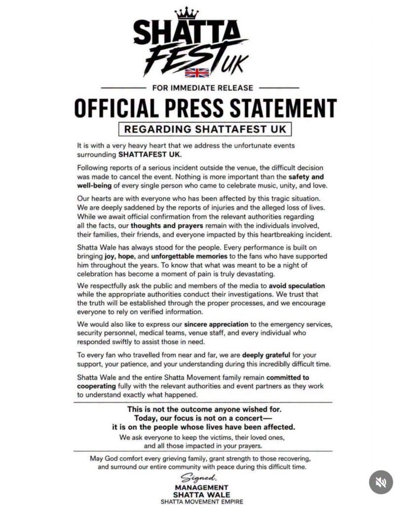 ShattaFest UK Chaos: Shatta Wale’s Management Breaks Silence Amid Reports of Casualties 2 shatta fest uk press statement